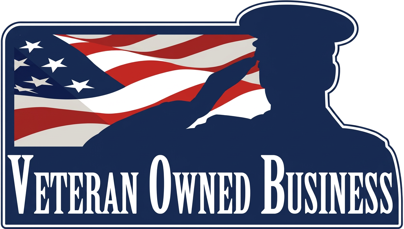 Veteran-Owned Business seal — saluting soldier and American flag
